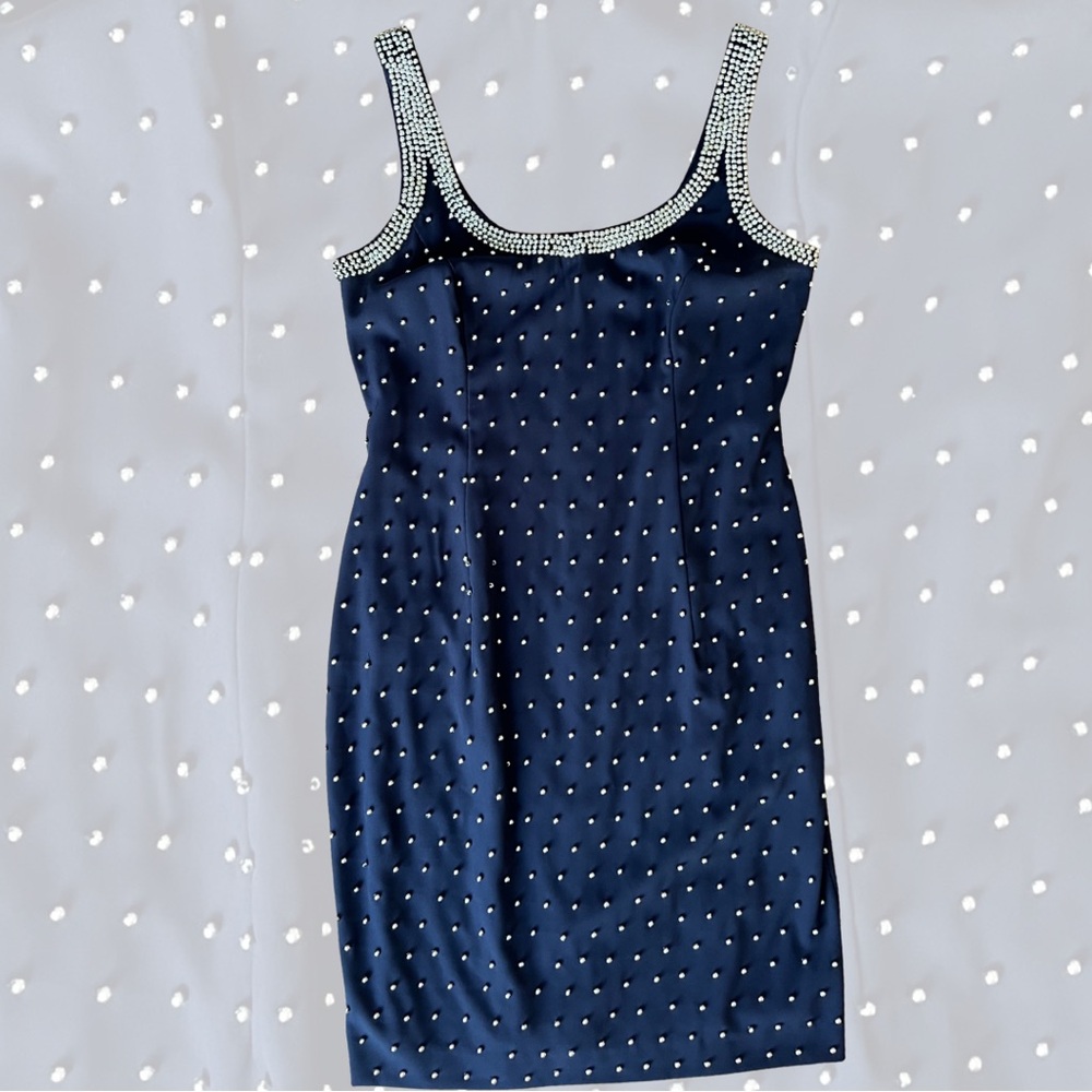 Xscape Navy Mini Dress with Silver Accents